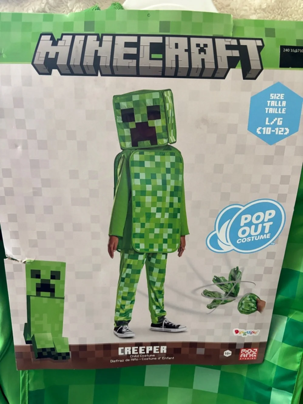 Minecraft  creeper. Kids Costume - Green Lg 10- - Picture 2 of 3